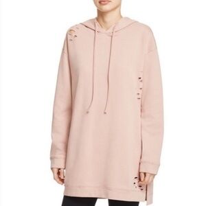 Design Lab Lord & Taylor Womn XS Pink Distressed Oversized Longline Tunic Hoodie